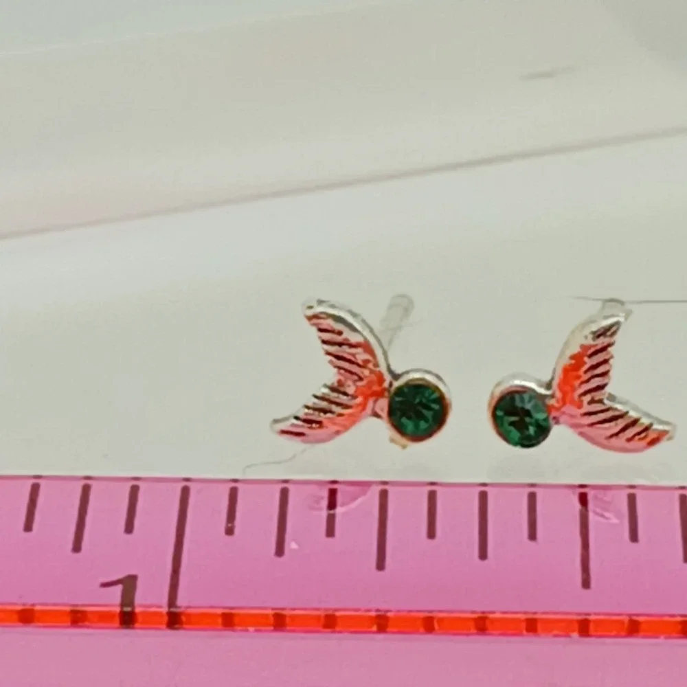 Sterling Silver 925 Mermaid Tail Stud Earrings Green Crystal Nautical Jewelry‎